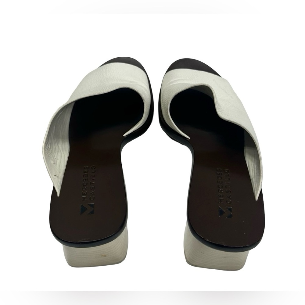 Mercedes Castillo Izar High Block Heel Ivory Leather Slides Sandals Women Sz 7 - Picture 9 of 14